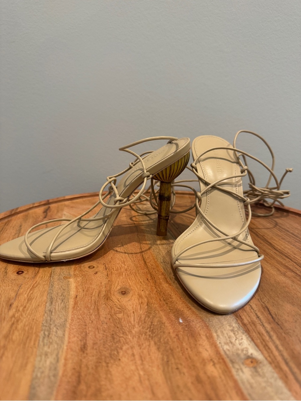 cult gaia Beige Strappy Lace-Up Heeled Sandals